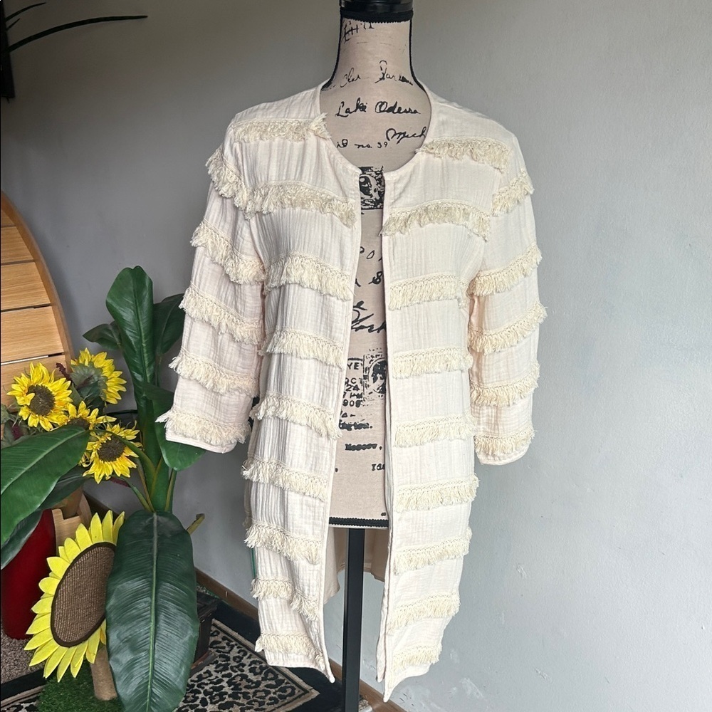 Anthropologie Harlyn Fringe Open Cardigan Blazer Size Medium